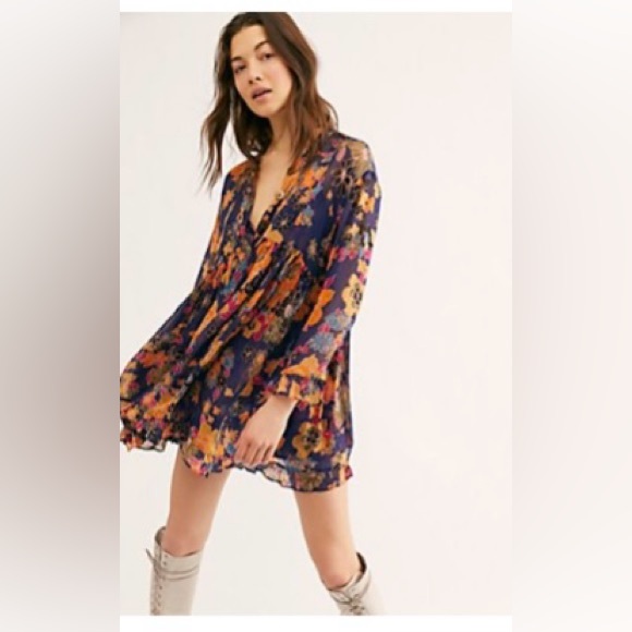 Free People 2pc Floral Slip Dress with Floral Shear Jacket - Picture 1 of 15